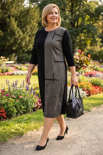 Черна и зелена рокля от велур
